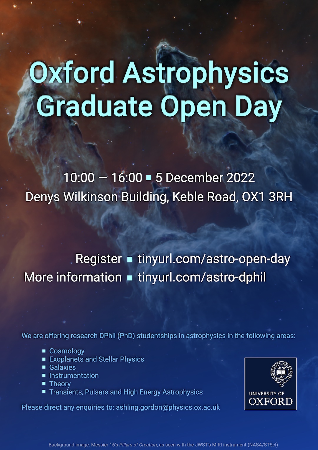 The 2022 Oxford Astrophysics Graduate Open Day poster