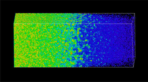 Molecular dynamics simulation of an ablating solid, performed by Domenic Peake.