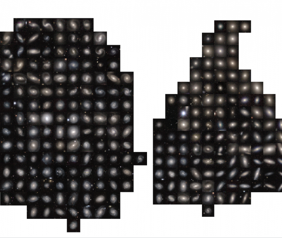 Galaxies classified according to their features by a trained Bayesian CNN.
