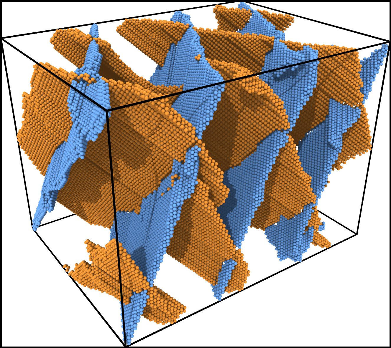 Slip planes in a tantalum crystal compressed by around 15%.