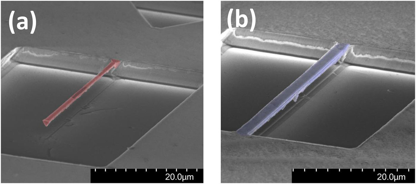 Suspended etched GaN nano beam image.