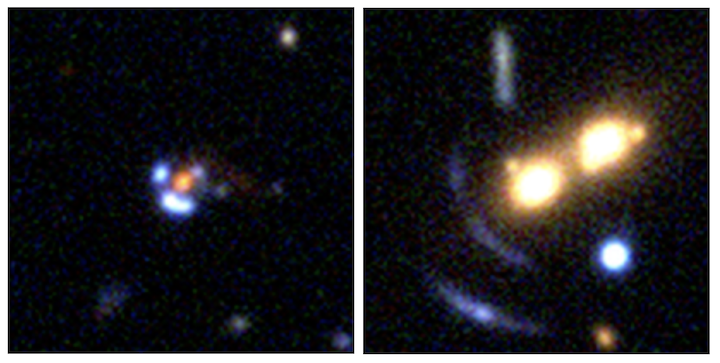 Examples of strongly gravitationally lensed galaxies