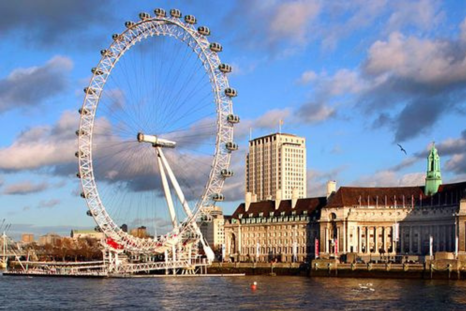 An image of London Southbank with the London Eye in central view