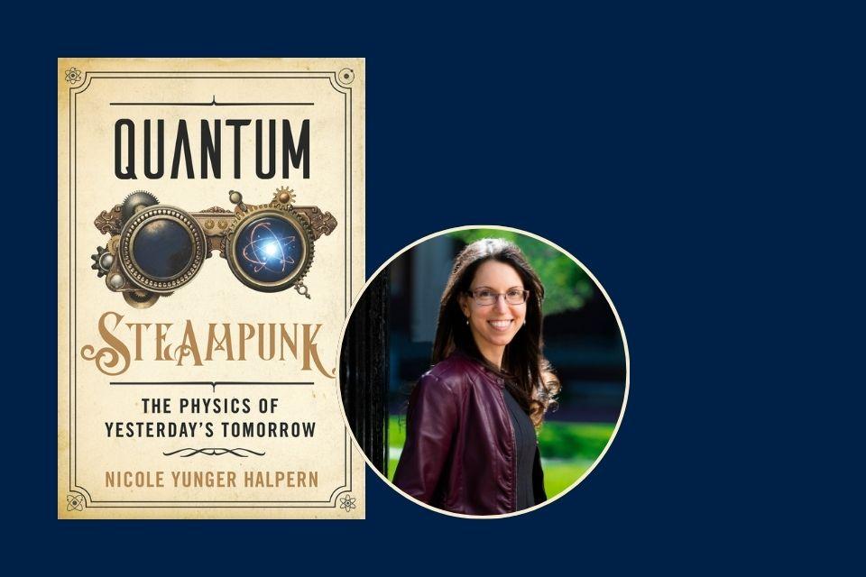 Image shows the cover of the speaker's latest book and her portrait image.