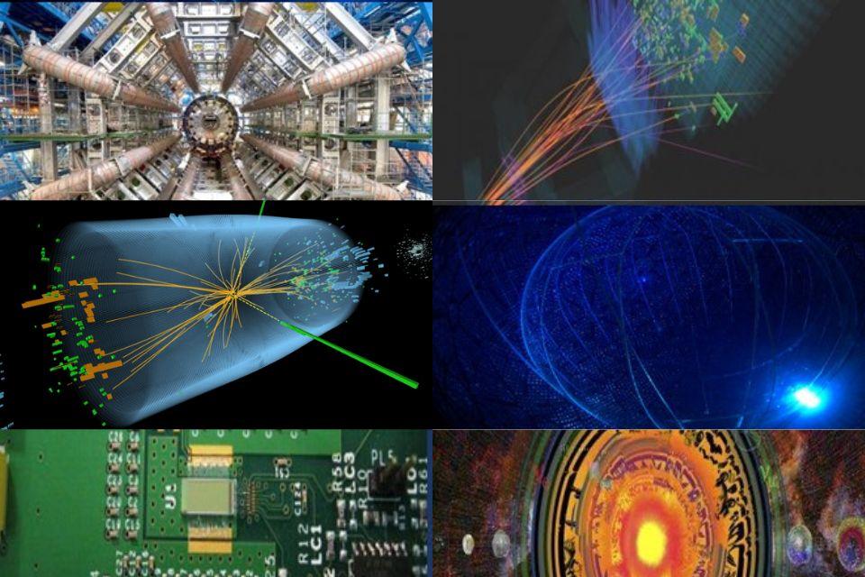 A mix of images related to the research carried out in the Particle Physics group.