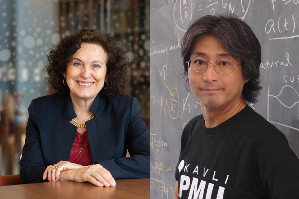 Professor Daniela Bortoletto, left, and Professor Hitoshi Murayama, right