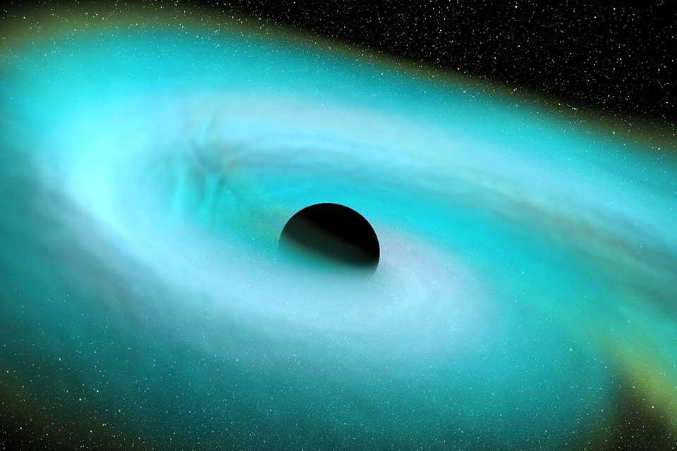Image from a MAYA collaboration numerical relativity simulation of a neutron star-black hole (NSBH) binary merger, showing the disruption of the neutron star.