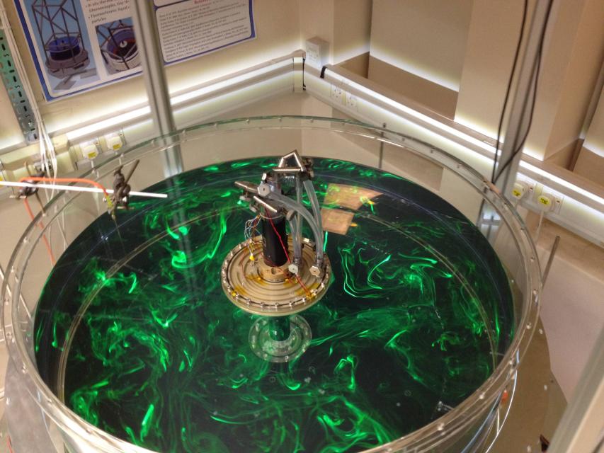 Visualisation of baroclinic eddies in a 1m differentially heated rotating tank in the Oxford GFD laboratory.