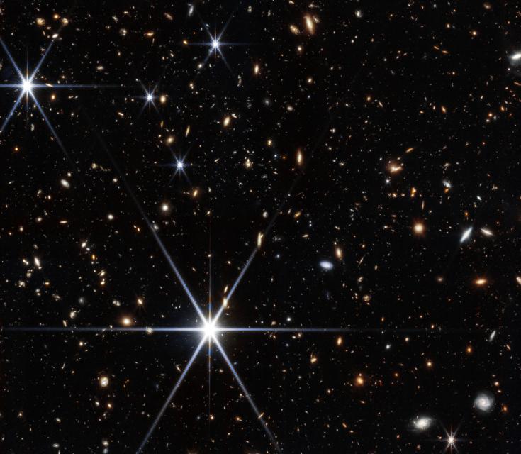 NASA’s James Webb Space Telescope’s NIRCam (Near-Infrared Camera) was able to detect the host galaxy of the fast radio burst called FRB 20240304B, whose location is shown by the white cross.