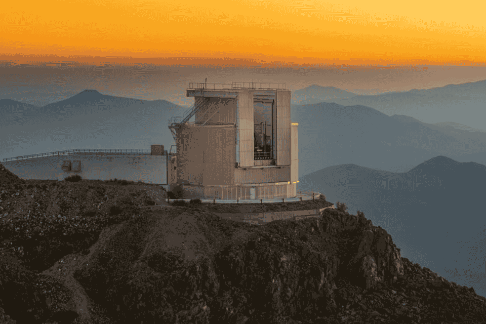 The new SOXS astronomical instrument perched on a hilltop. 