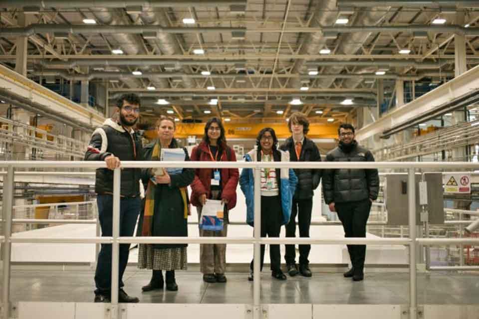 Students being taken on a tour of the ISIS Neutron and Muon Source as part of the Big Data: ATLAS project