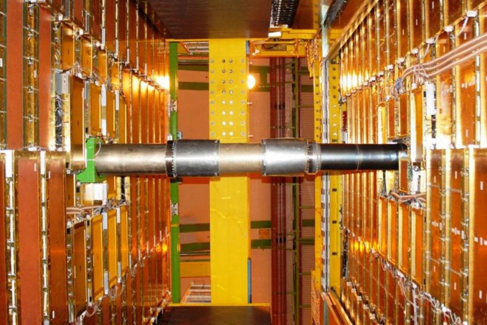 View from the floor of the two walls M1 and M2 of the LHCb Muon detector