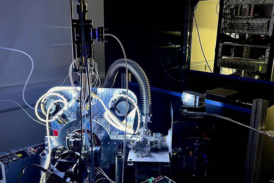 A high vacuum system used to create ultracold strontium atoms for use in the AION experiment, Beecroft Building, Department of Physics