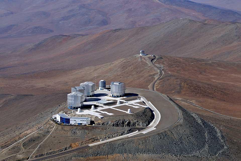 An aerial view of ESO’s Very Large Telescope (VLT) at Paranal in Chile's sparsely populated Atacama Desert