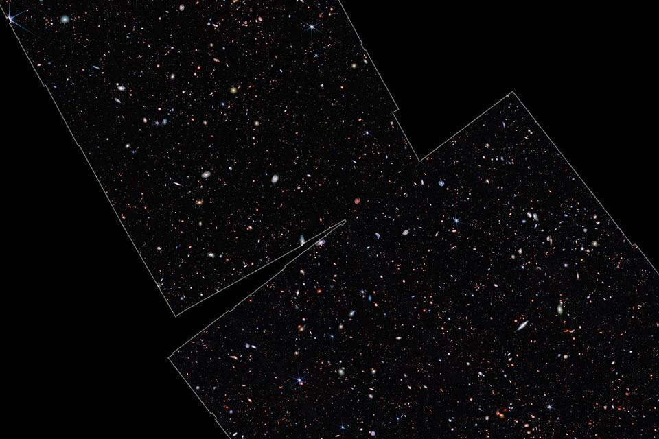 This image taken by the James Webb Space Telescope highlights the region of study by the JWST Advanced Deep Extragalactic Survey (JADES).