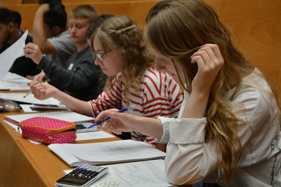 Secondary school students in a lecture theatre