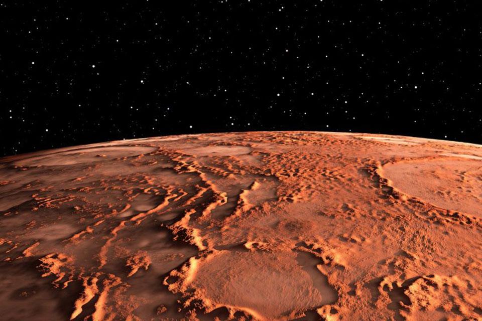 Mars - the red planet. Martian surface and dust in the atmosphere. 3D illustration. Image credit: Shutterstock. 3D illustration of the Martian surface and dust in the atmosphere