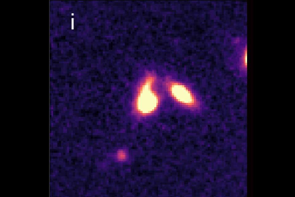 I-band image from the Subaru telescope showing the host galaxy (object on the left) of the OH megamaser and the galaxy (on the right) which is around halfway between us and the OH megamaser galaxy and is likely to be gravitationally lensing the OH megamaser