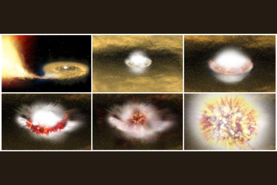 Artist's impression of a Type Ia supernova (based on observations of SN2014J). 