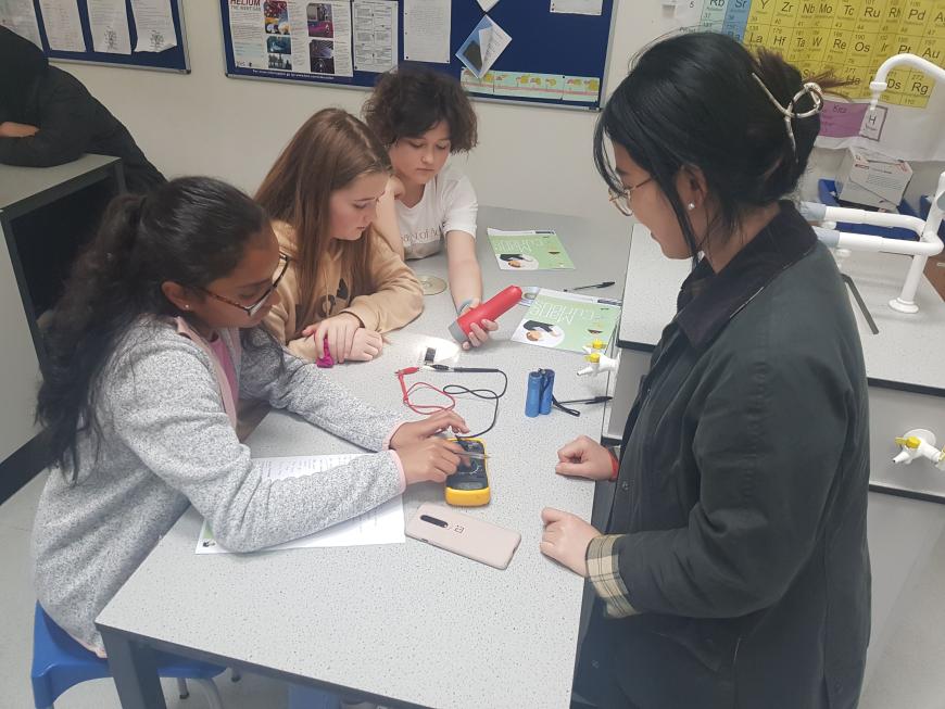 School students taking part in a solar cell workshop