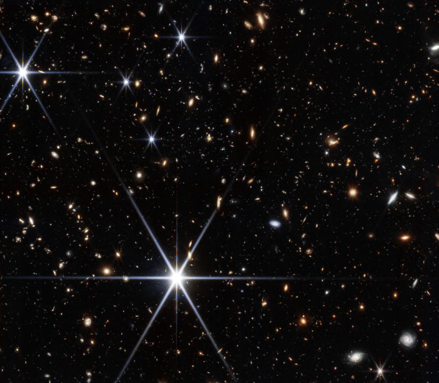 NASA’s James Webb Space Telescope’s NIRCam (Near-Infrared Camera) was able to detect the host galaxy of the fast radio burst called FRB 20240304B, whose location is shown by the white cross.