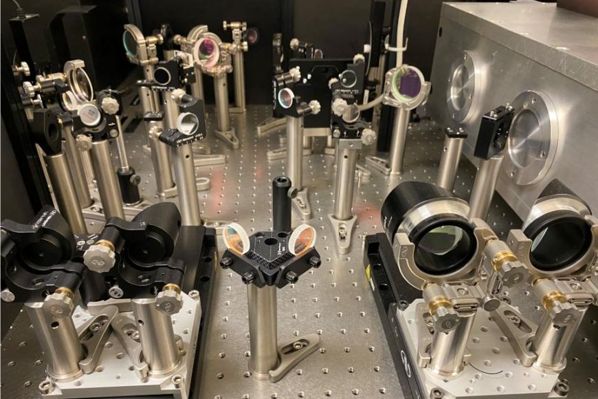 lenses and solar cells arranged on metal table