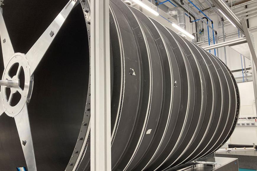 The ~2m-diameter carbon fibre cylinder for the outer layer of the strip tracker