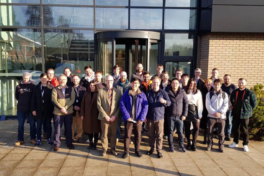 The Living Optics team standing together outside their new offices in Milton Park