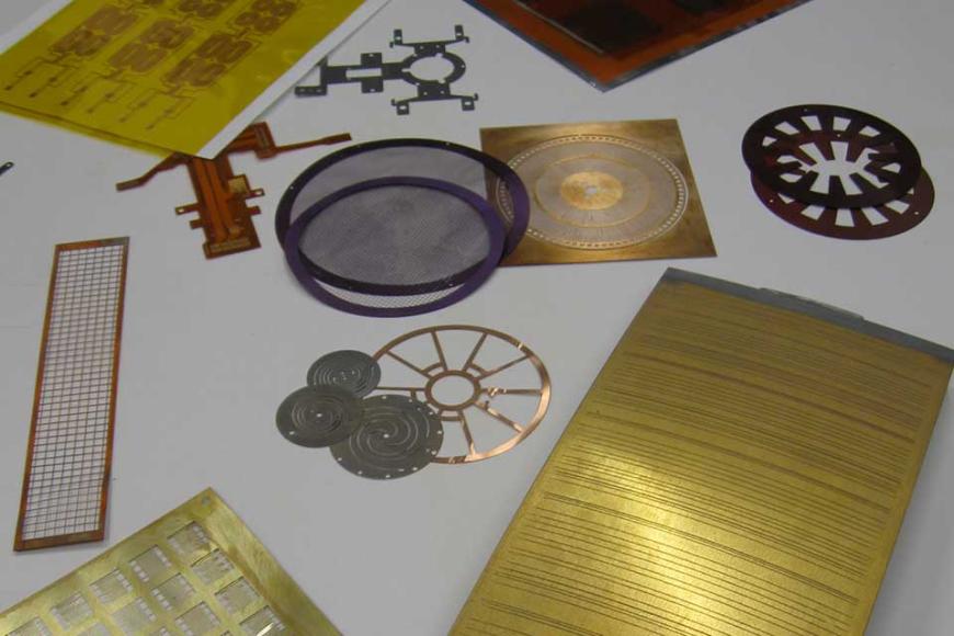 An assortment of outputs etched by the photofabrication unit