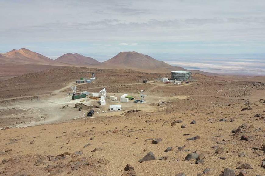 Aerial photograph of the current Simons Observatory site