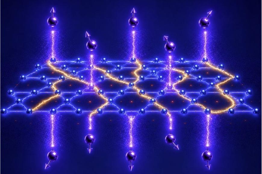 Witness spins above and below the quantum spin liquid interact by propagation of spinons within it.