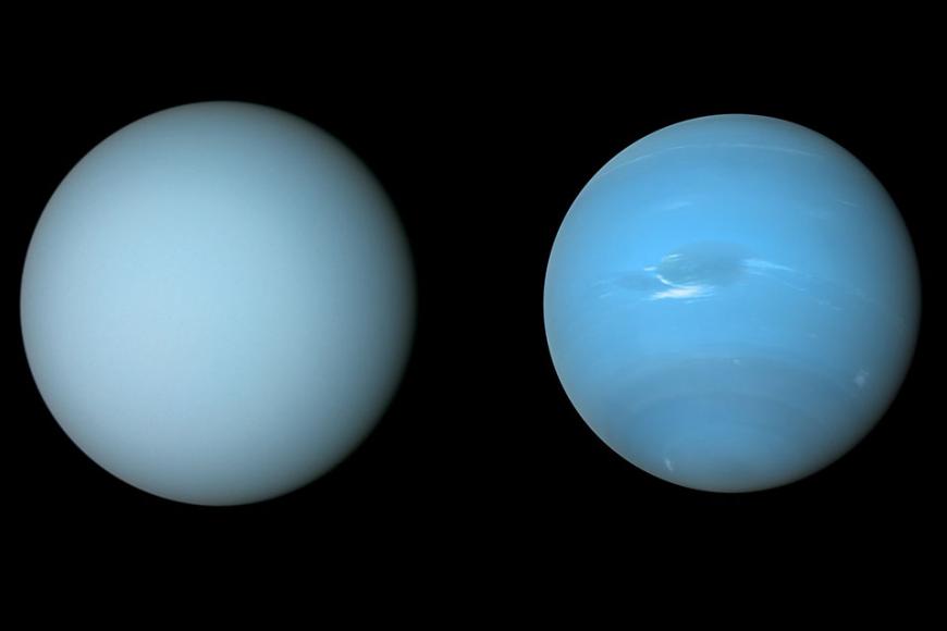 Uranus, left, and Neptune, right, taken by NASA Voyager2 spacecraft