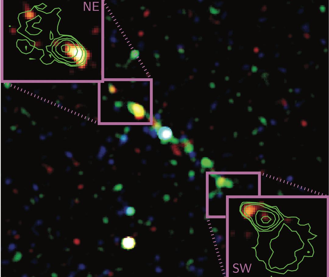 The giant radio galaxy 4C23.56 in X-rays from Chandra (green contours) and radio (colour scale) from the VLA