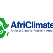 AfriClimate AI logo with image of african continent overlaid by leaves. Text below title reads 'AI for a climate-resilient Africa'