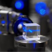 To build a quantum sensor, light must be prepared in a carefully controlled state where its frequency, polarisation and intensity are all well controlled. Here, the polarisation of blue light is altered before it is used to cool the atoms to absolute zero.
