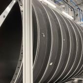 The ~2m-diameter carbon fibre cylinder for the outer layer of the strip tracker