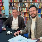 Professor Stephen Smartt, left, and Oliver Jeffers at Cheltenham Literature Festival