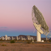 Image of MeerKAT radio telescope during daytime. 