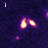 I-band image from the Subaru telescope showing the host galaxy (object on the left) of the OH megamaser and the galaxy (on the right) which is around halfway between us and the OH megamaser galaxy and is likely to be gravitationally lensing the OH megamaser