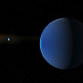This illustration depicts the Sun-like star TOI-791 and two giant planets