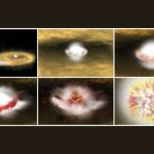 Artist's impression of a Type Ia supernova (based on observations of SN2014J). 