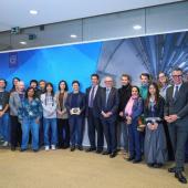 Professor Irene Tracey, Vice-Chancellor at the University of Oxford, centre, during a visit to CERN