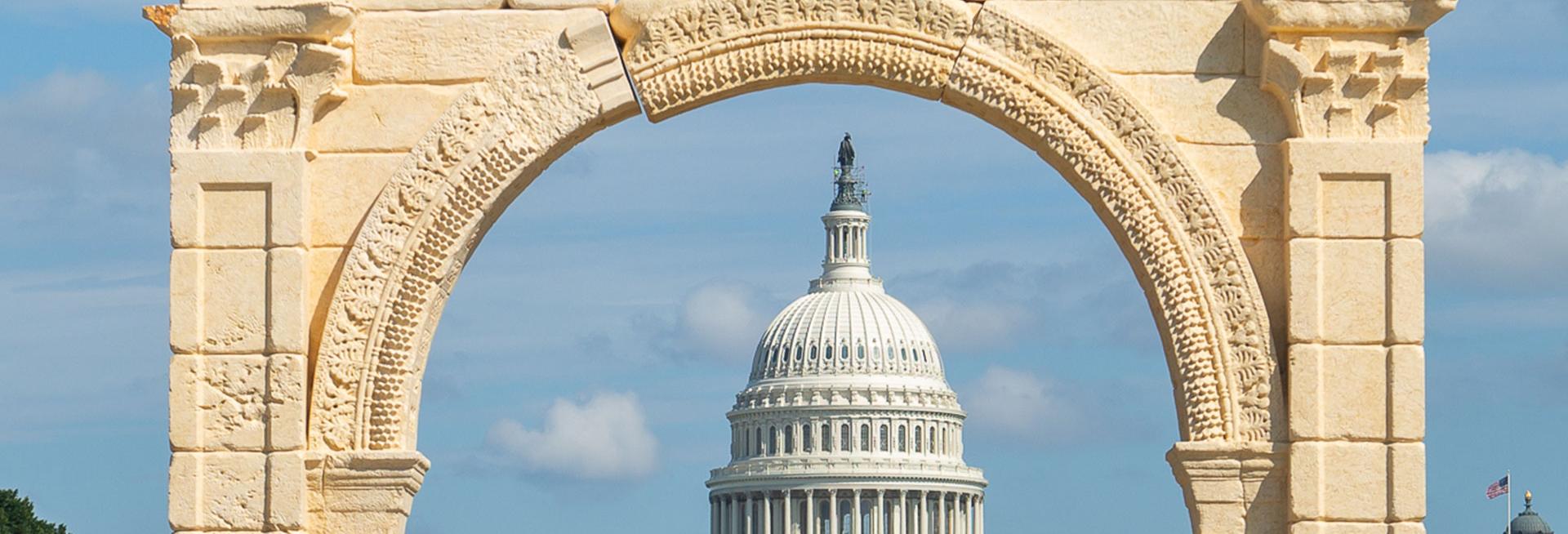The reconstructed Palmyra arch framing the Capitol, Washington 