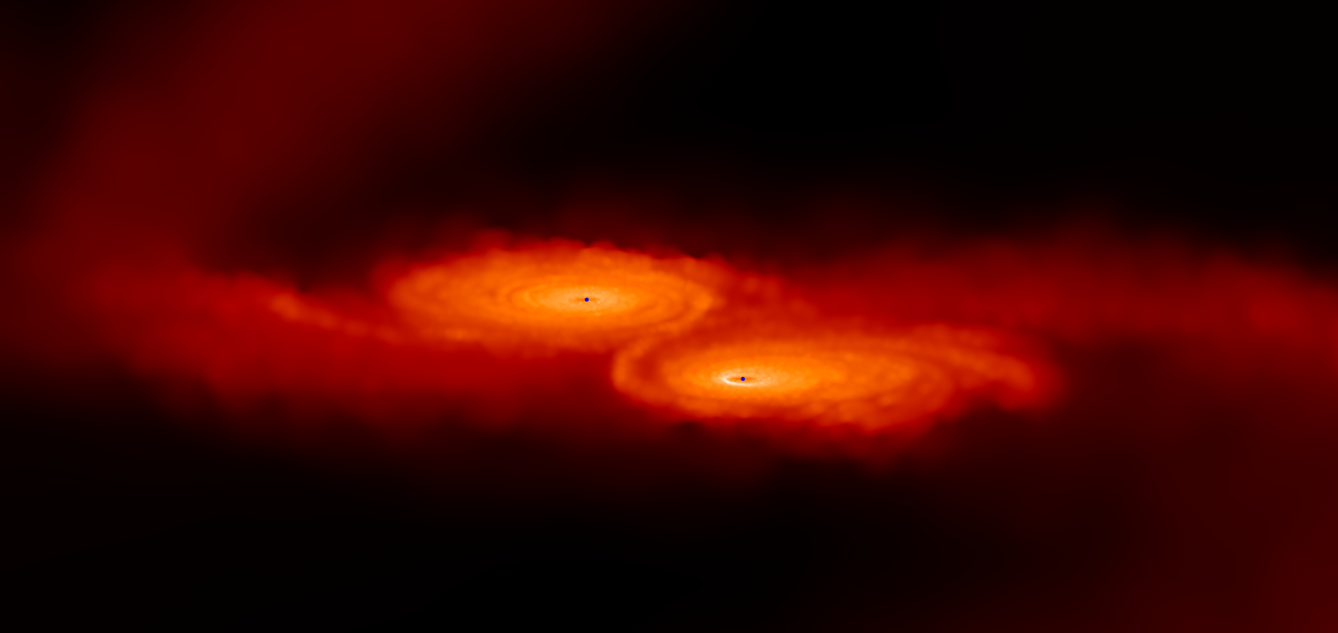 Snapshot of a simulation of two merging supermassive black holes