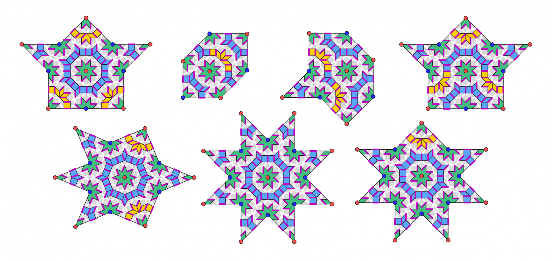 Images of dimers on quasiperiodic Amman-Beenker tiling. 