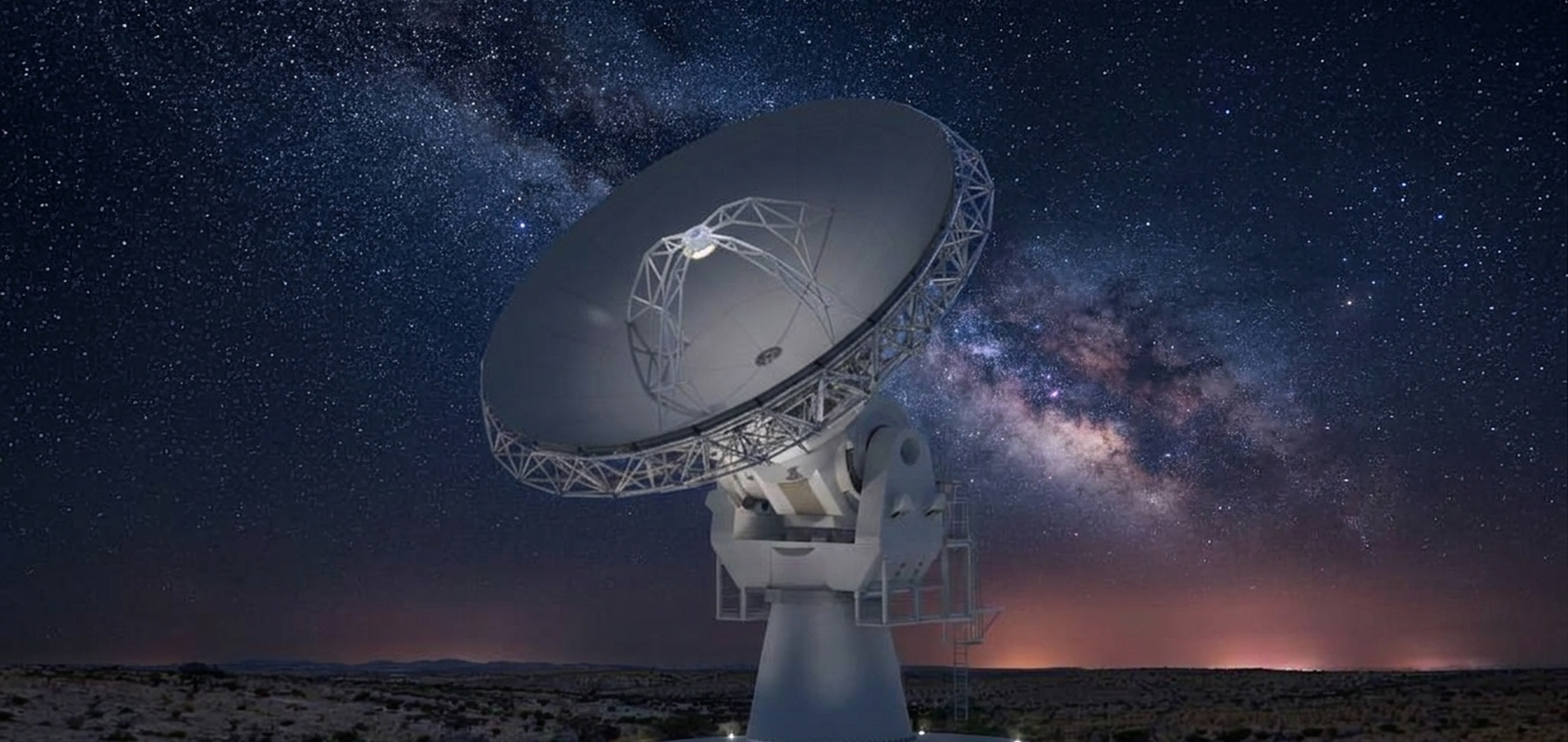 3D Model of the AMT, rendered on a picture of the telescope location, with night-sky added by AI