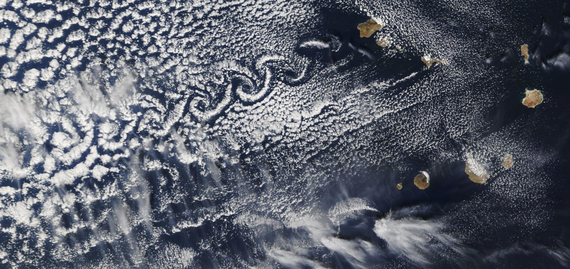 Von Kármán vortices in the Atlantic Ocean (NASA Visible Earth)