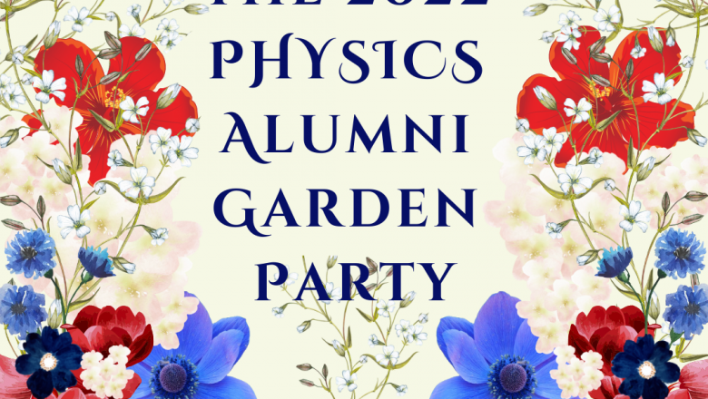 A flower collage of red, white and blue flowers with the title of the event.