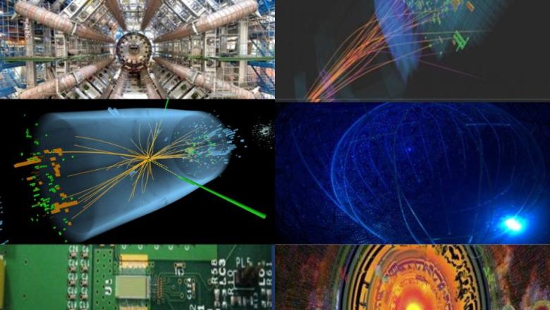 A mix of images related to the research carried out in the Particle Physics group.