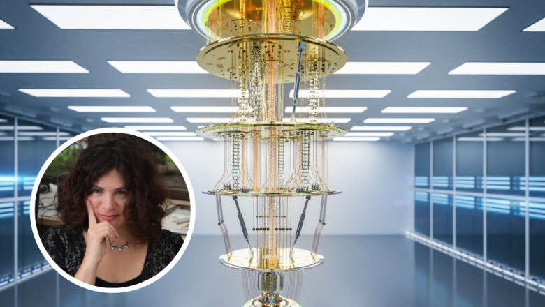 Image of quantum computer with profile picture of speaker Dorit Aharonov